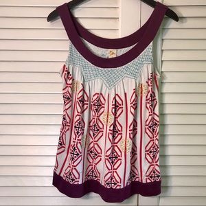 C Keer Anthropology colorful tank boho embroidery